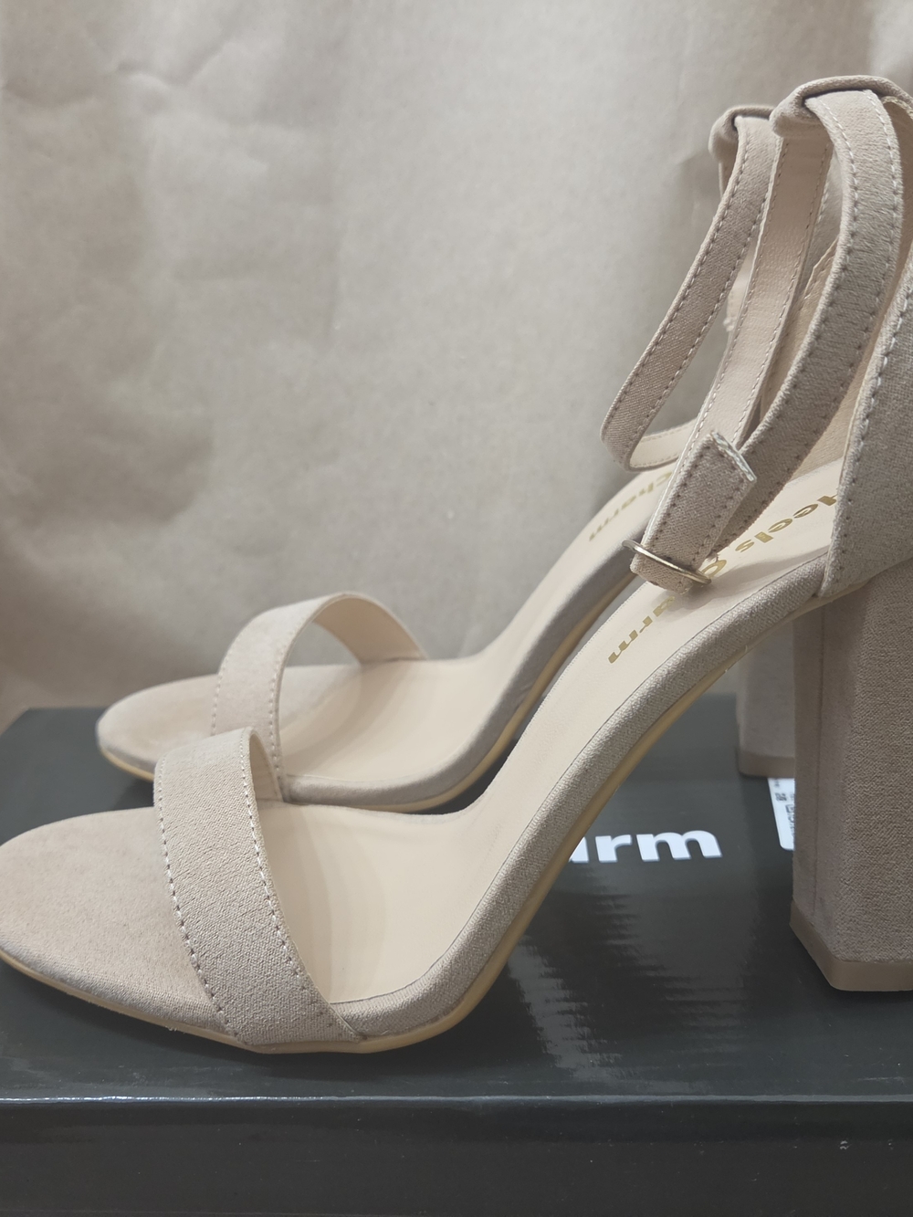 Neutral Blush Block Heel Sandals with Ankle Strap